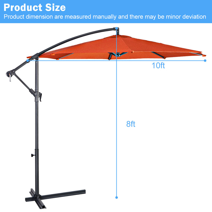 10 Ft Hanging Umbrella Patio Sun Shade Offset Outdoor Market Cross Base Orange Image 2