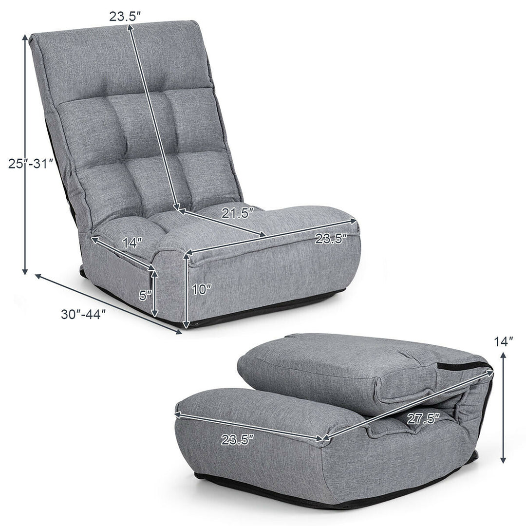 4-Position Floor Chair Folding Lazy Sofa w/Adjustable Backrestand Headrest Gray Image 2