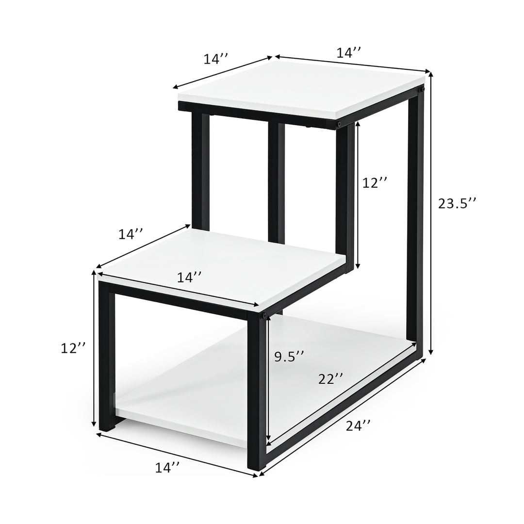 3-Tier End Table Sofa Side Table Night Stand W/ Shelf for Living Room White Image 2