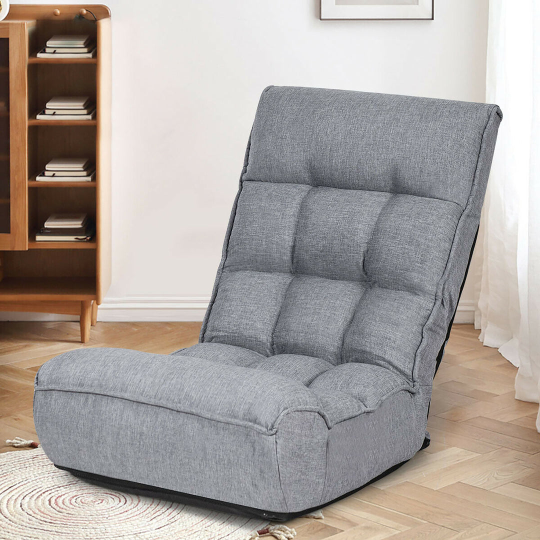 4-Position Floor Chair Folding Lazy Sofa w/Adjustable Backrestand Headrest Gray Image 4