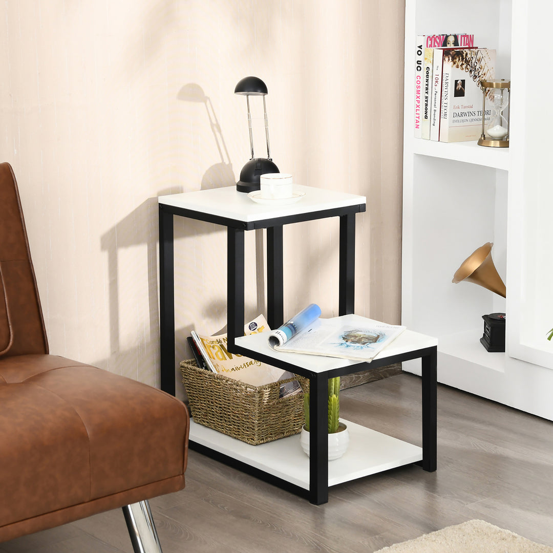 3-Tier End Table Sofa Side Table Night Stand W/ Shelf for Living Room White Image 3