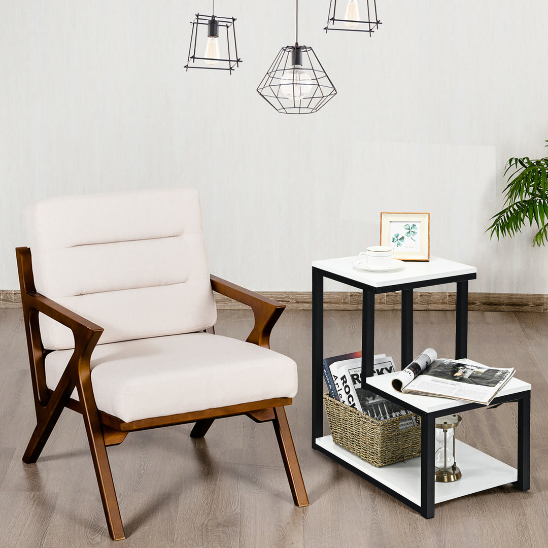 3-Tier End Table Sofa Side Table Night Stand W/ Shelf for Living Room White Image 4