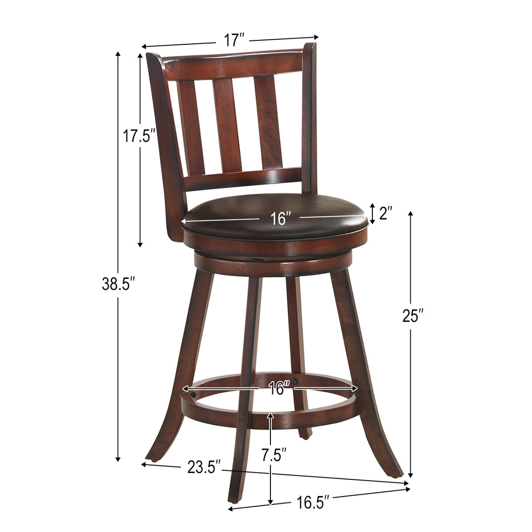 Set of 2 25 Swivel Bar stool Leather Padded Dining Kitchen Pub Bistro Chair High Back Image 2