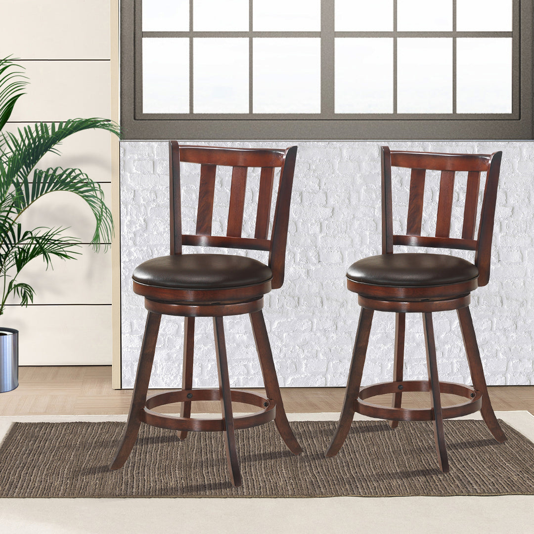 Set of 2 25 Swivel Bar stool Leather Padded Dining Kitchen Pub Bistro Chair High Back Image 4