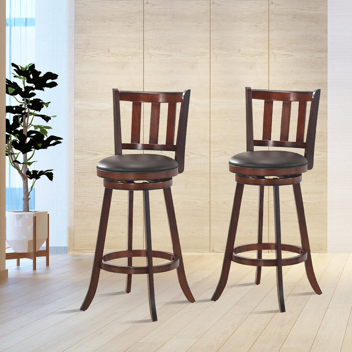 Set of 2 29.5 Swivel Bar stool Leather Padded Dining Kitchen Pub Bistro Chair High Back Image 2