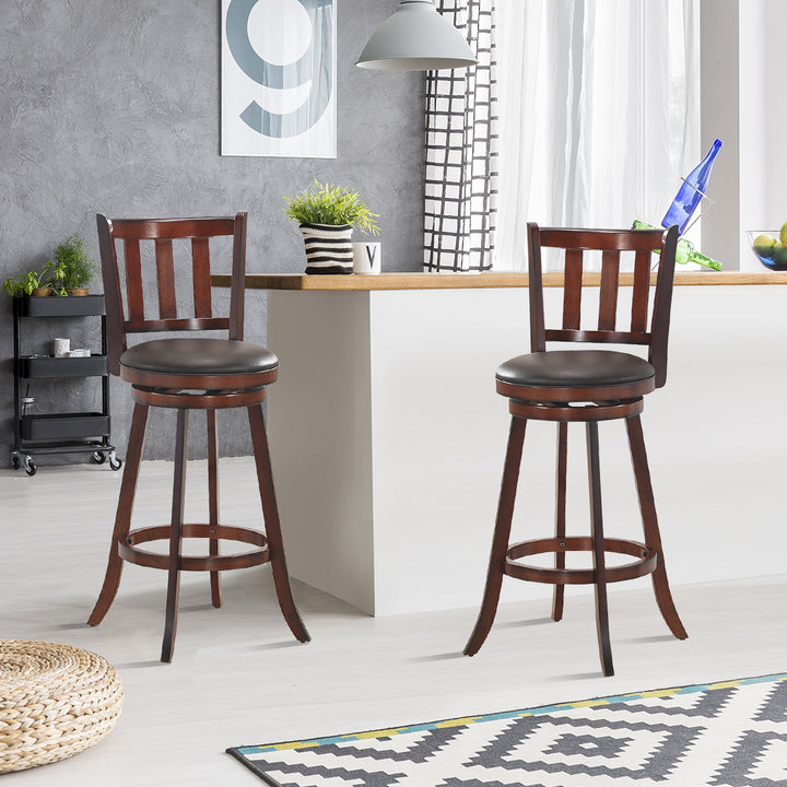 Set of 2 29.5 Swivel Bar stool Leather Padded Dining Kitchen Pub Bistro Chair High Back Image 4