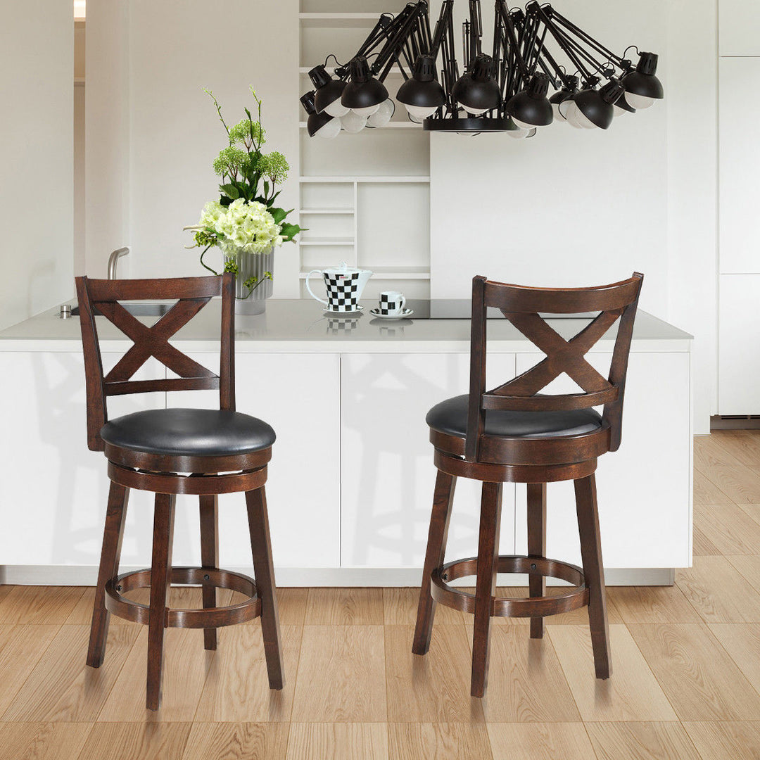 Set of 2 Bar Stools 24 Height Wooden Swivel Backed Dining Chair Home Kitchen Cross Back Image 3