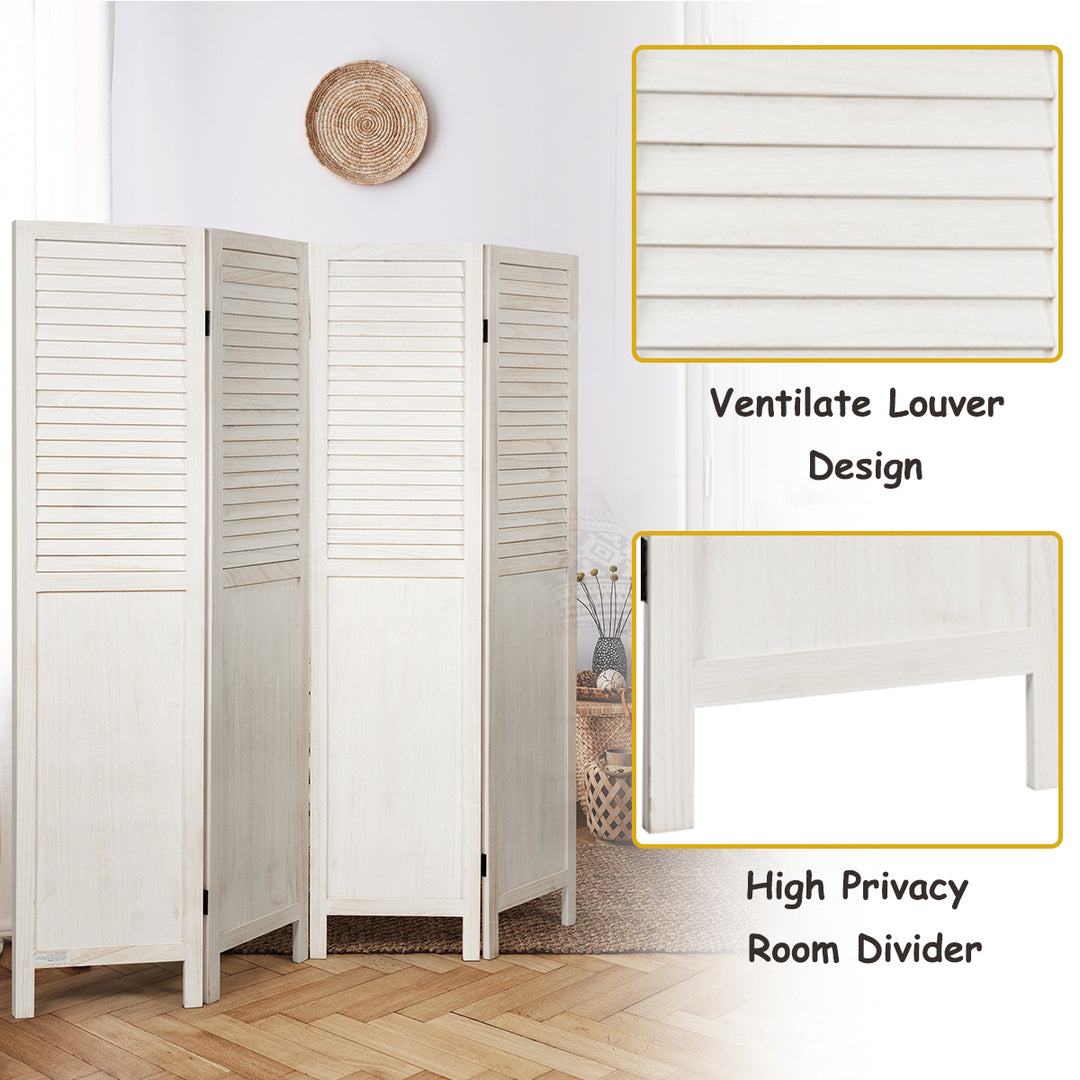 4 Panel Folding Privacy Room Divider Screen Home Furniture 5.6 Ft Tall White Image 4