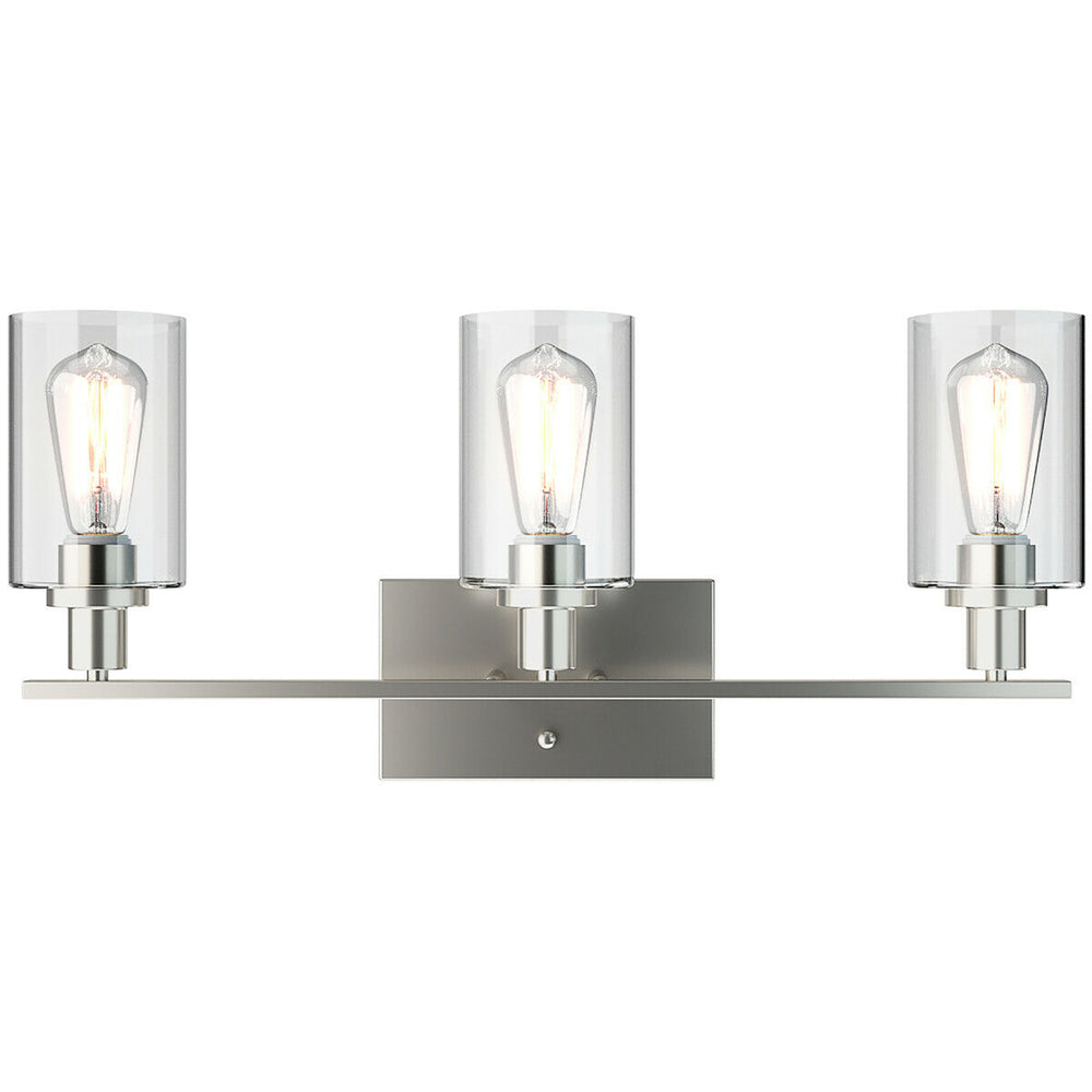 3-Light Wall Sconce Modern Bathroom Vanity Light Fixtures w/ Clear Glass Shade Image 2