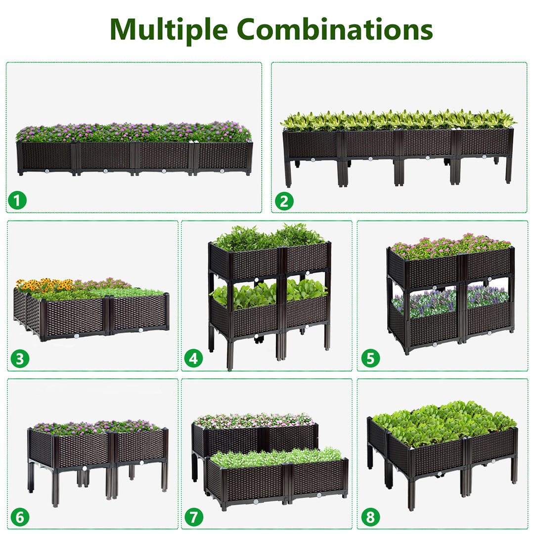 Set of 4 Raised Garden Bed Elevated Flower Vegetable Herb Grow Planter Box Brown Image 4