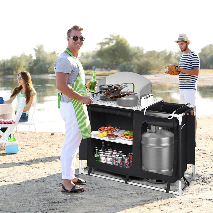 Portable BBQ Camping Grill Table Kitchen Sink Station w/ Storage Organizer Basin Image 3