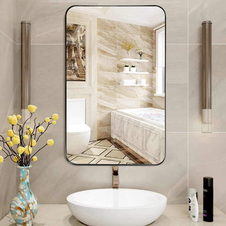 32"x20" Wall-Mounted Rectangle Mirror Metal Frame Bathroom Entryway Black Image 2