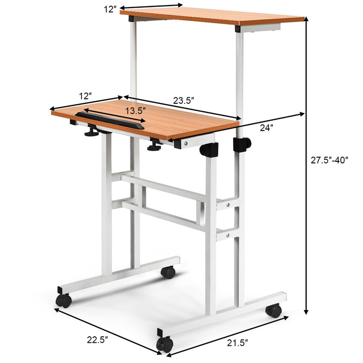 Mobile Standing Desk Height Adjustable Sit Stand Workstation Stand Up Desk 2in1 Image 2