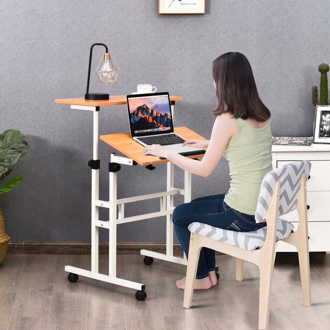 Mobile Standing Desk Height Adjustable Sit Stand Workstation Stand Up Desk 2in1 Image 4