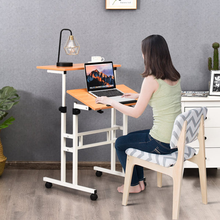 Mobile Standing Desk Height Adjustable Sit Stand Workstation Stand Up Desk 2in1 Image 4