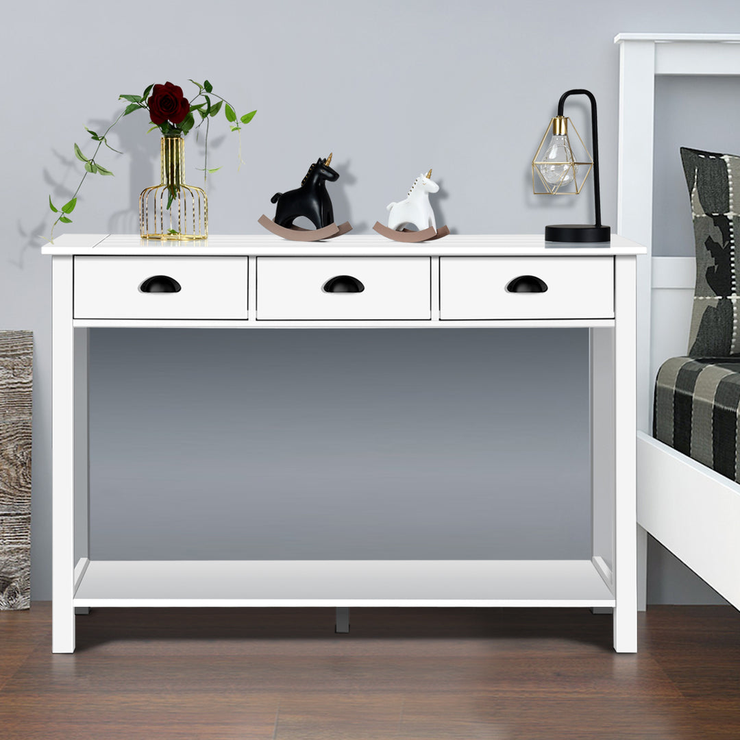 47 Console Table Hall Table Side Desk Accent Table Drawers Shelf Entryway White Image 4