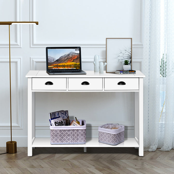 47 Console Table Hall Table Side Desk Accent Table Drawers Shelf Entryway White Image 5