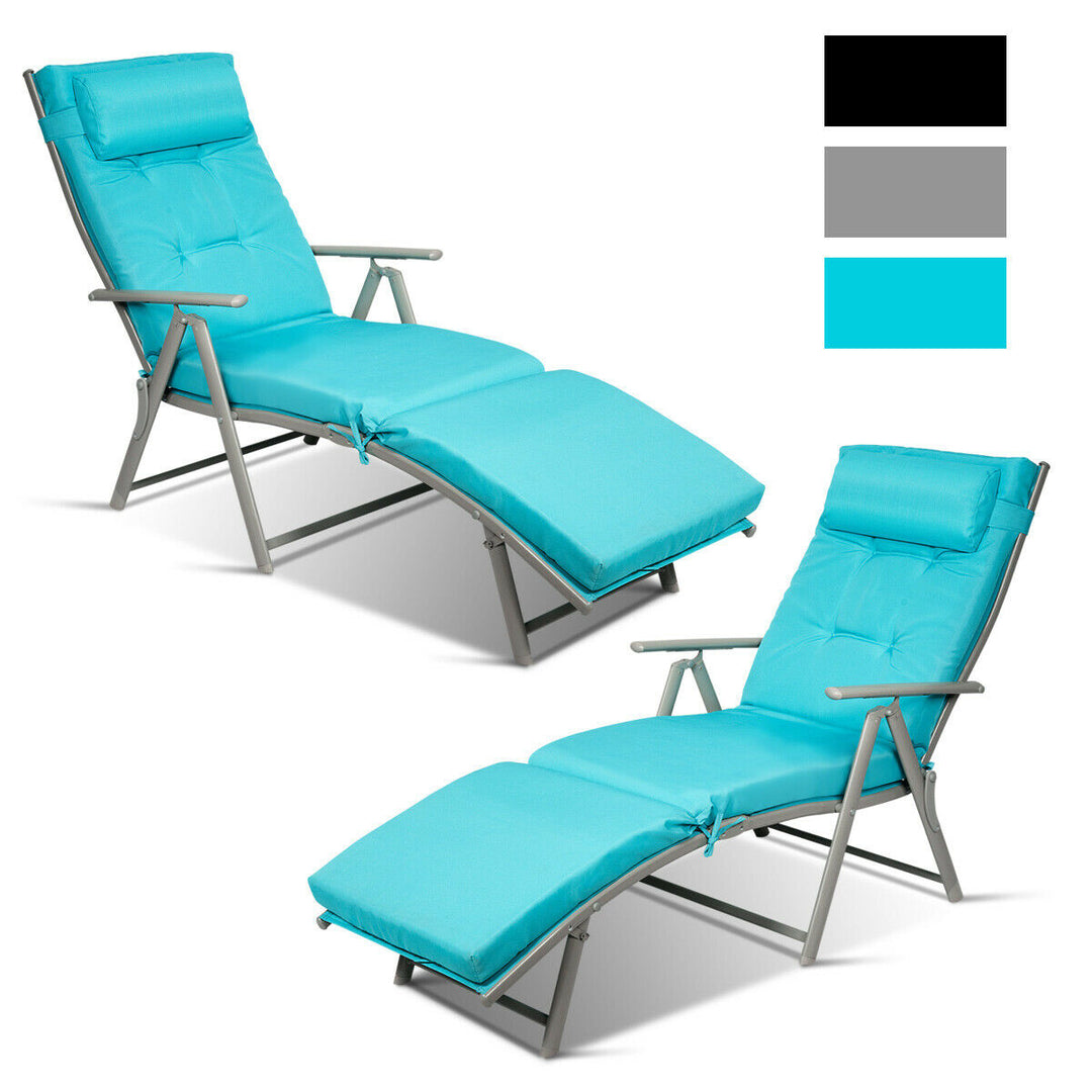 2PCS Outdoor Folding Chaise Lounge Chair w/Cushion Turquoise Image 3