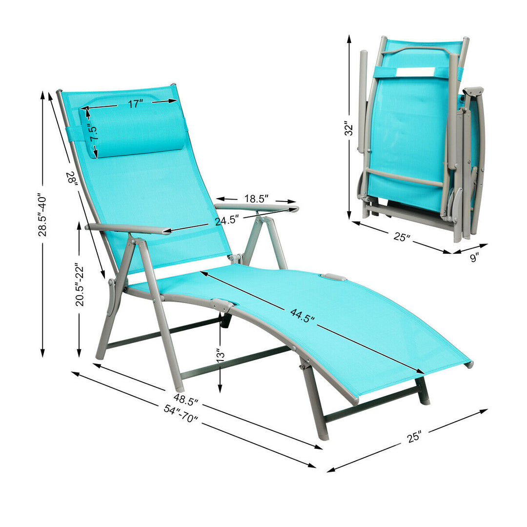 2PCS Outdoor Folding Chaise Lounge Chair w/Cushion Turquoise Image 4