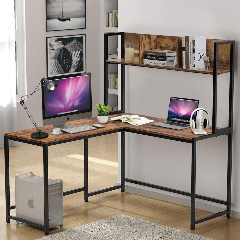 Industrial L-Shaped Desk w/Hutch Bookshelf 55 Corner Computer Desk Gaming Table Image 2