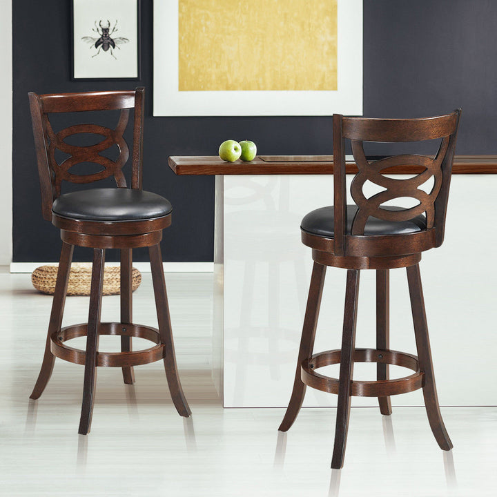 Set of 2 Bar Stools 29 Height Wooden Swivel Backed Dining Chair Home Kitchen Image 3