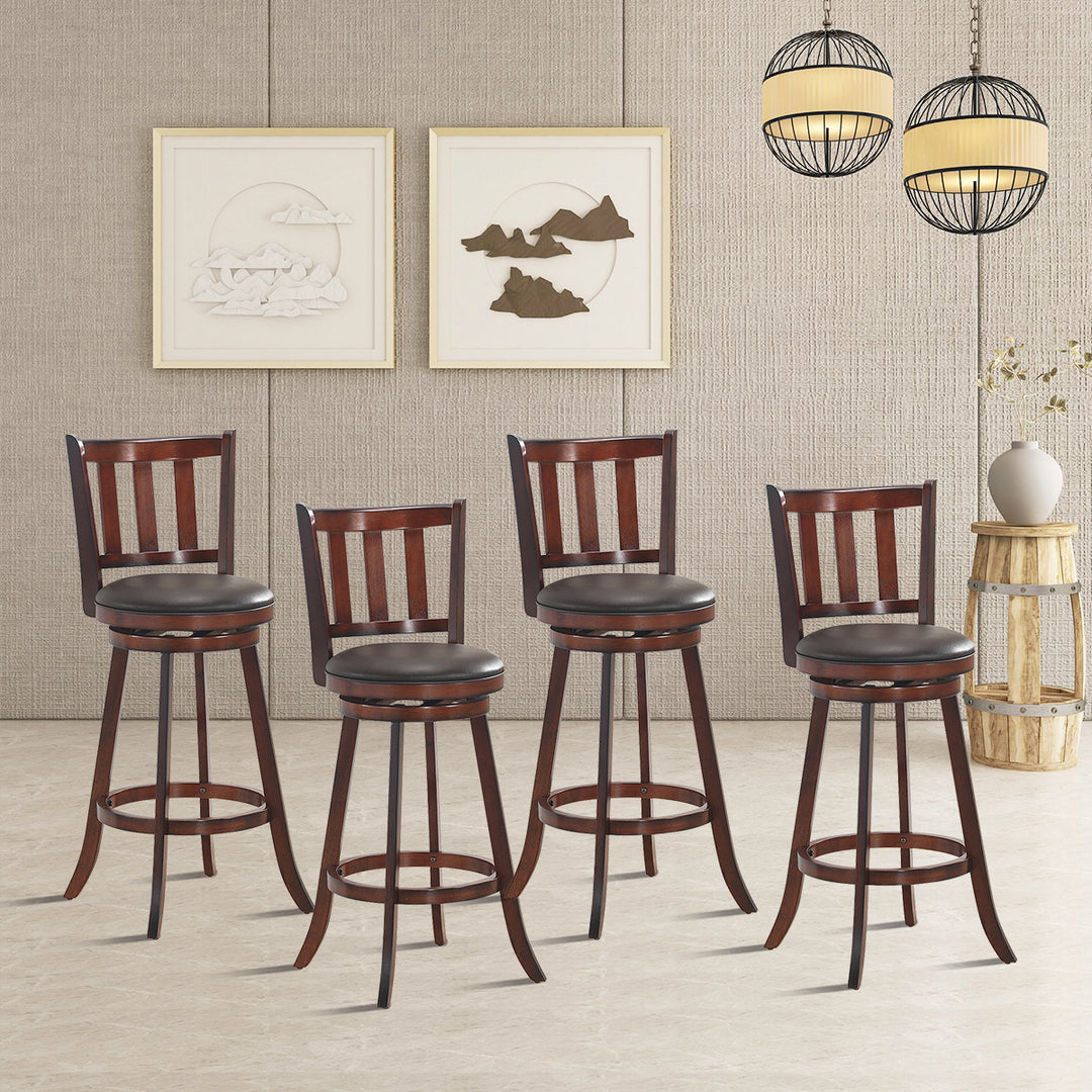 Set of 4 29.5 Swivel Bar Stool Leather Padded Dining Kitchen Pub Bistro Chair Low Back Image 3