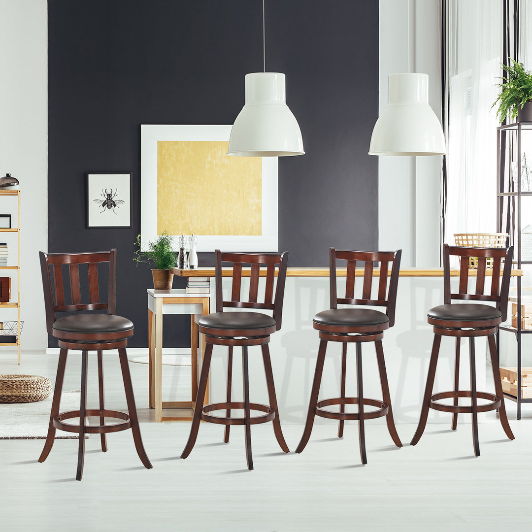 Set of 4 29.5 Swivel Bar Stool Leather Padded Dining Kitchen Pub Bistro Chair Low Back Image 4