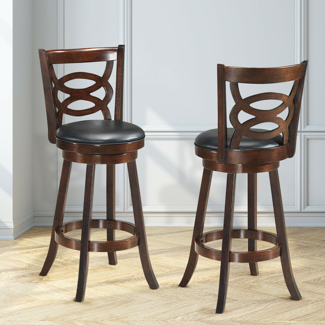 Set of 2 Bar Stools 29 Height Wooden Swivel Backed Dining Chair Home Kitchen Image 4