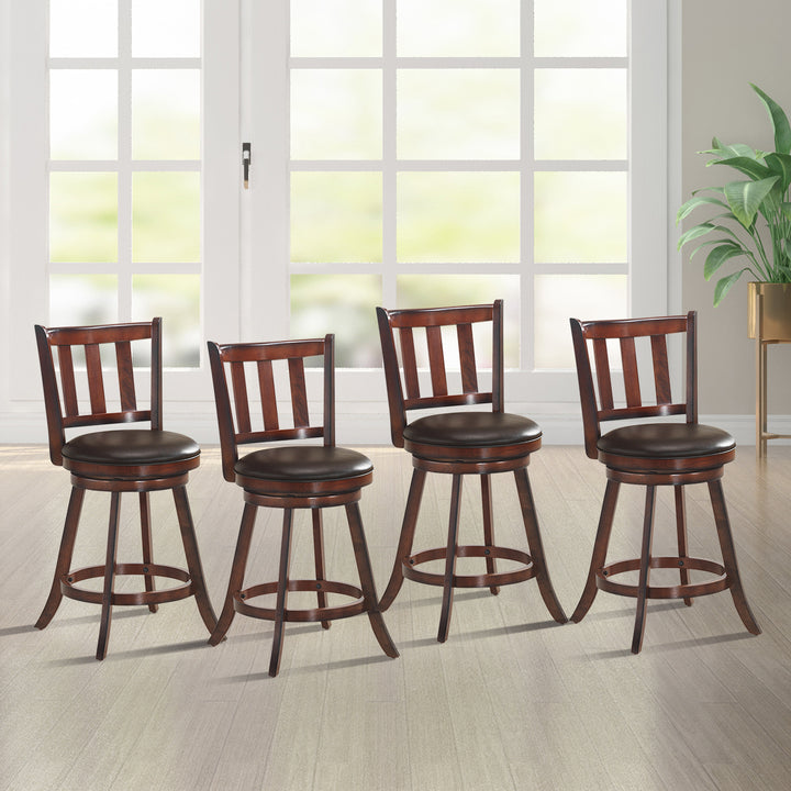 Set of 4 25 Swivel Bar stool Leather Padded Dining Kitchen Pub Bistro Chair Image 3