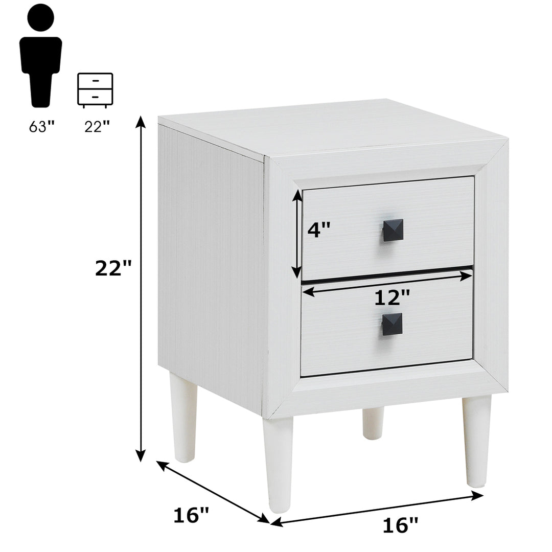 2 PCs Nightstand End Bedside Coffee Table Wooden Leg Storage Drawers White Image 2