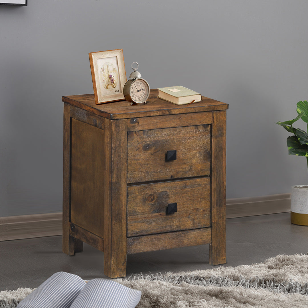 Nightstand Bed Sofa Side End Coffee Table Wood 2 Storage Sliding Drawers Bedroom Image 4