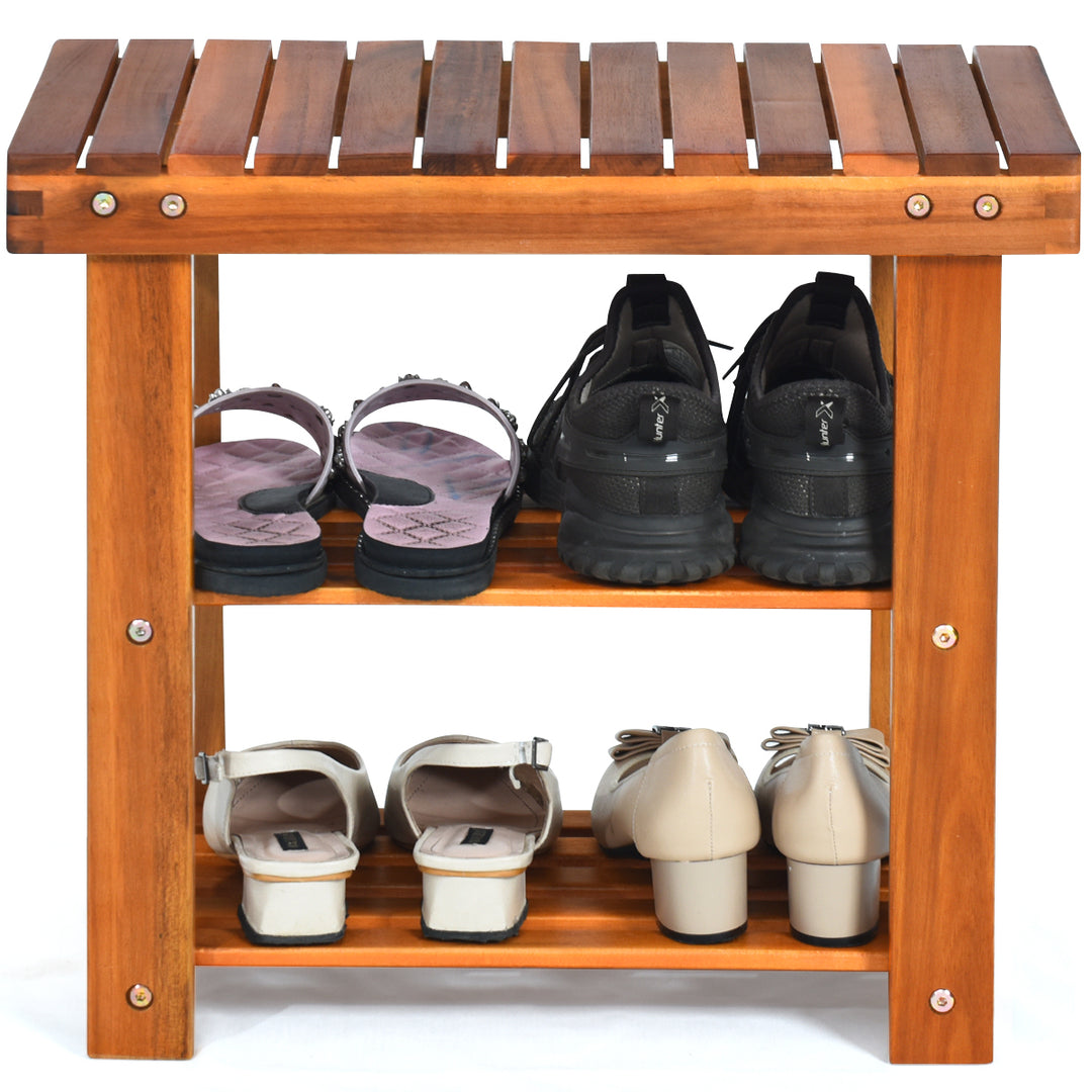 3-Tier Wood Shoe Rack 19 Shoe Bench Freestanding Boots Organizer Heavy-duty Image 2