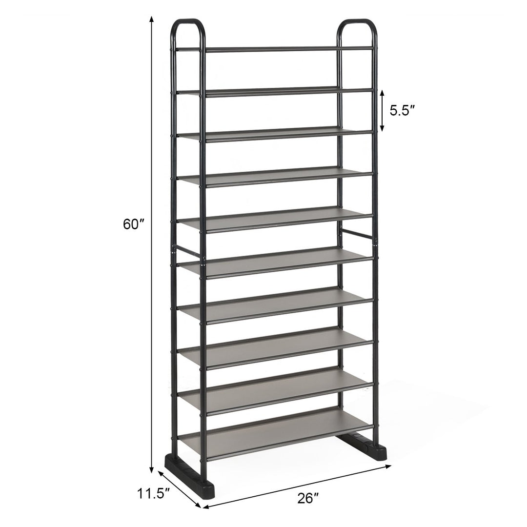 10-Tier Shoe Rack Space-saving Shoe Organizer W/Metal Frame Shoe Tower Image 2