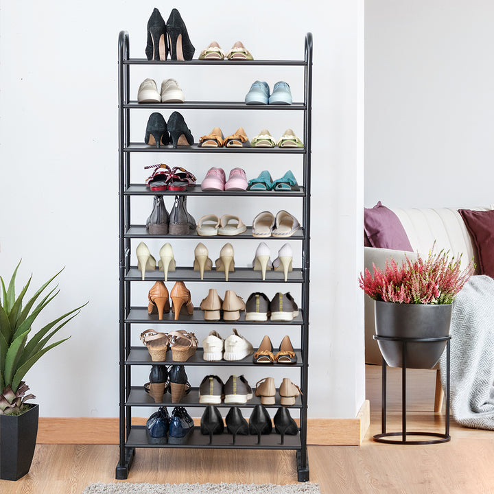 10-Tier Shoe Rack Space-saving Shoe Organizer W/Metal Frame Shoe Tower Image 4