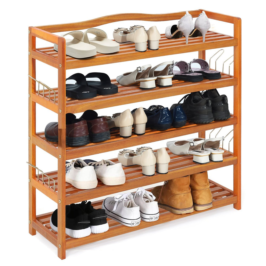 5-Tier Wood Shoe Rack Freestanding Large Shoe Storage Organizer Heavy-duty Image 2