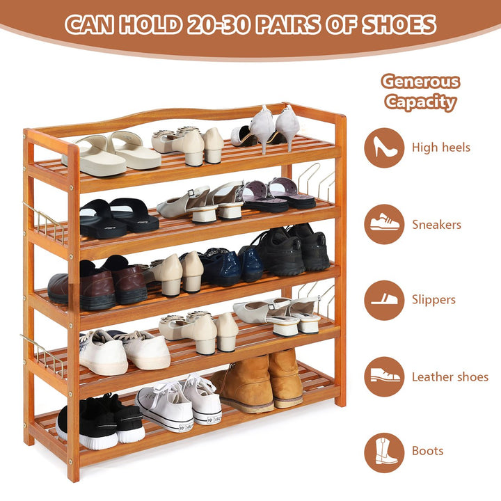 5-Tier Wood Shoe Rack Freestanding Large Shoe Storage Organizer Heavy-duty Image 3