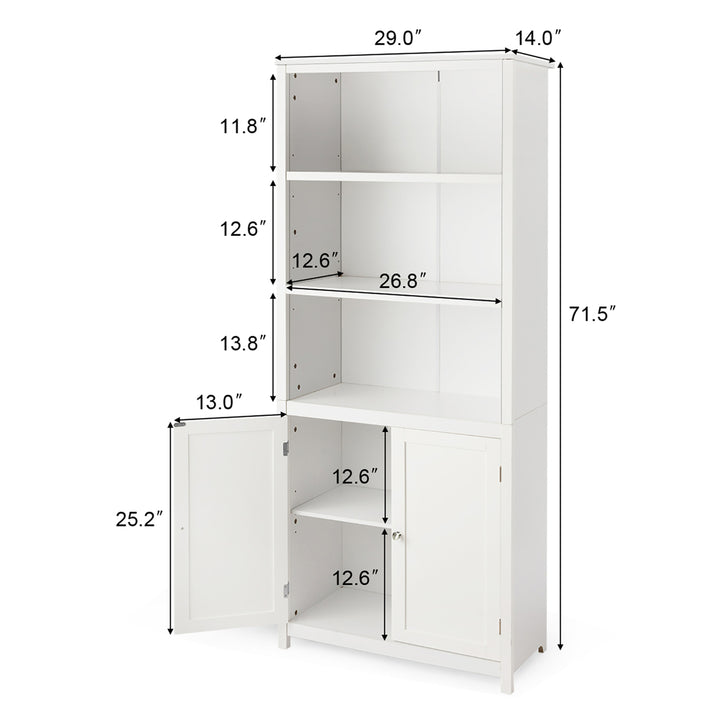 Bookcase Shelving Storage Wooden Cabinet Unit Standing Display Bookcase W/Doors Image 4