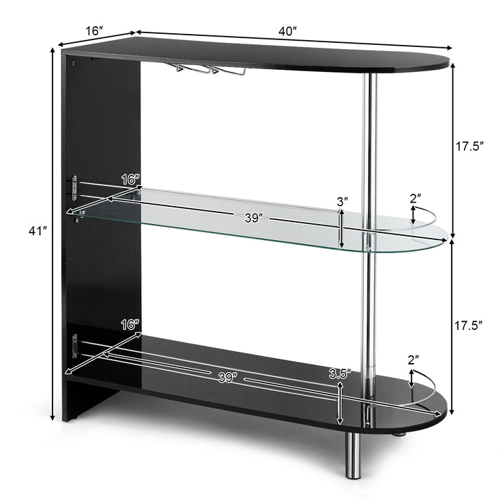 Wine Rack Unit w/Tempered Glass Shelf and Glass Holders Glossy Black Image 3