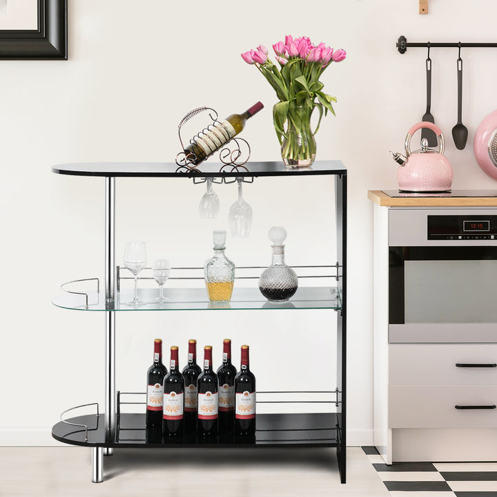 Wine Rack Unit w/Tempered Glass Shelf and Glass Holders Glossy Black Image 4