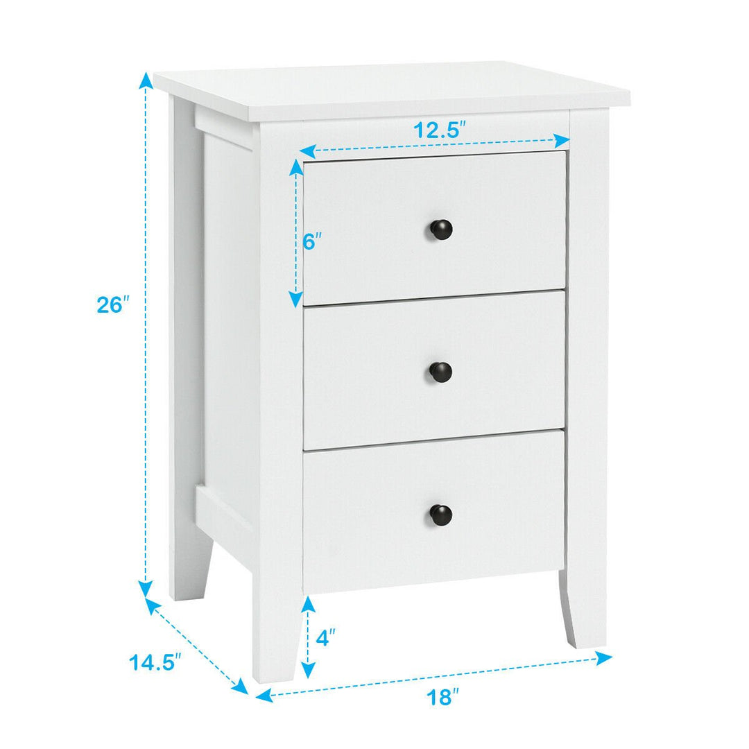 2PCS Nightstand End Beside Table Drawers Modern Storage Bedroom Furniture White Image 3