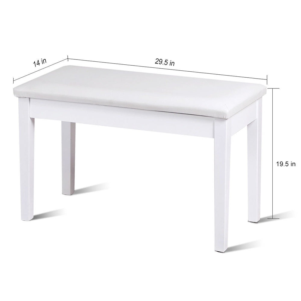 Solid Wood PU Leather Piano Bench Padded Double Duet Keyboard Seat Storage White Image 2