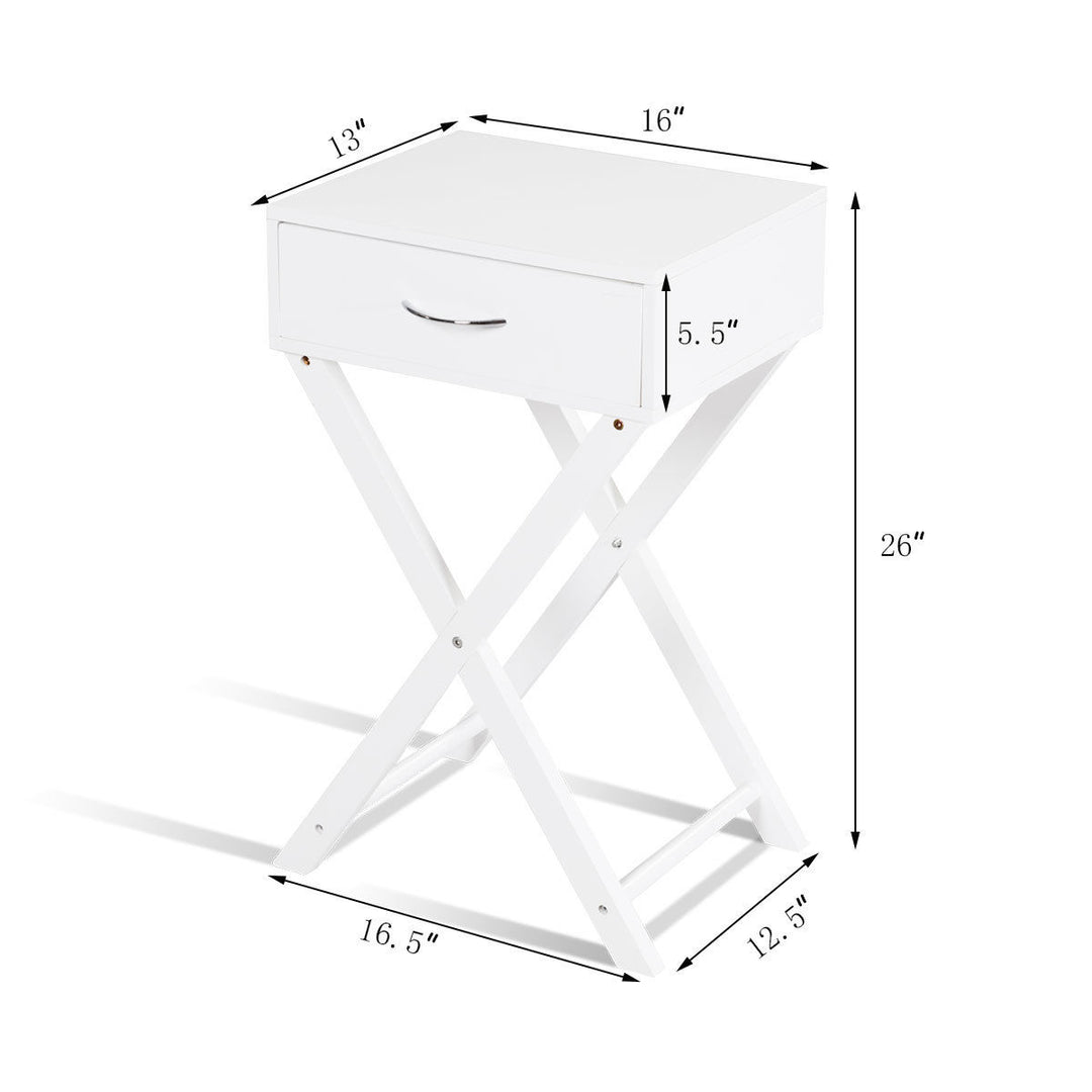 Nightstand X-Shape Drawer Accent side End Table Modern Home Furniture White Image 2