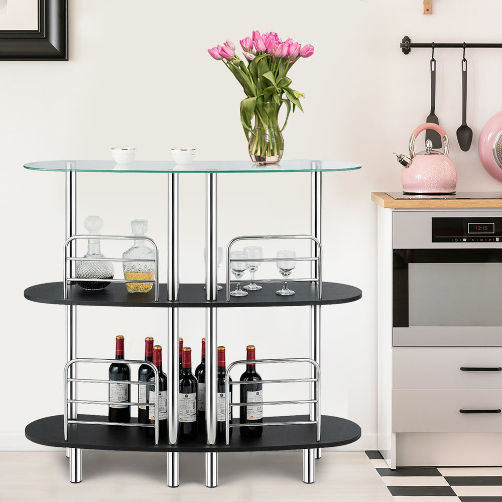 Decorative Storage Cabinets Home Liquor Pub Table w/Tempered Glass Top and 2 Shelves Image 2