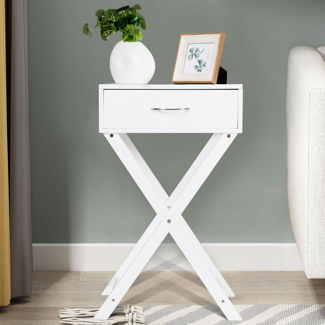 Nightstand X-Shape Drawer Accent side End Table Modern Home Furniture White Image 3