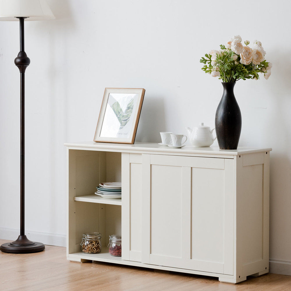 Kitchen Storage Cabinet Sideboard Buffet Cupboard Wood Sliding Door Pantry Antique White Image 2