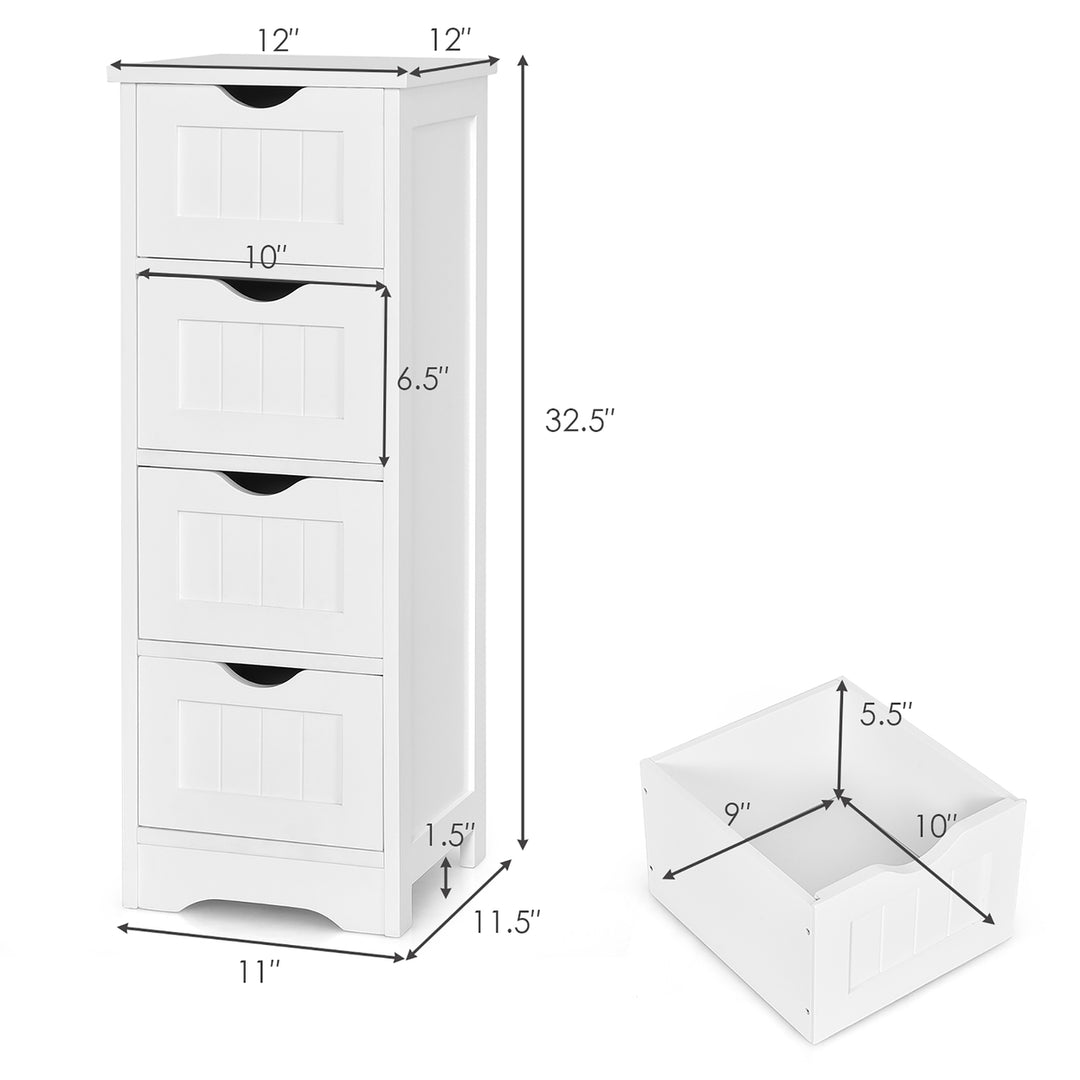 White Floor Storage Cabinet Bathroom Organizer Free Standing 4 Drawers Image 3