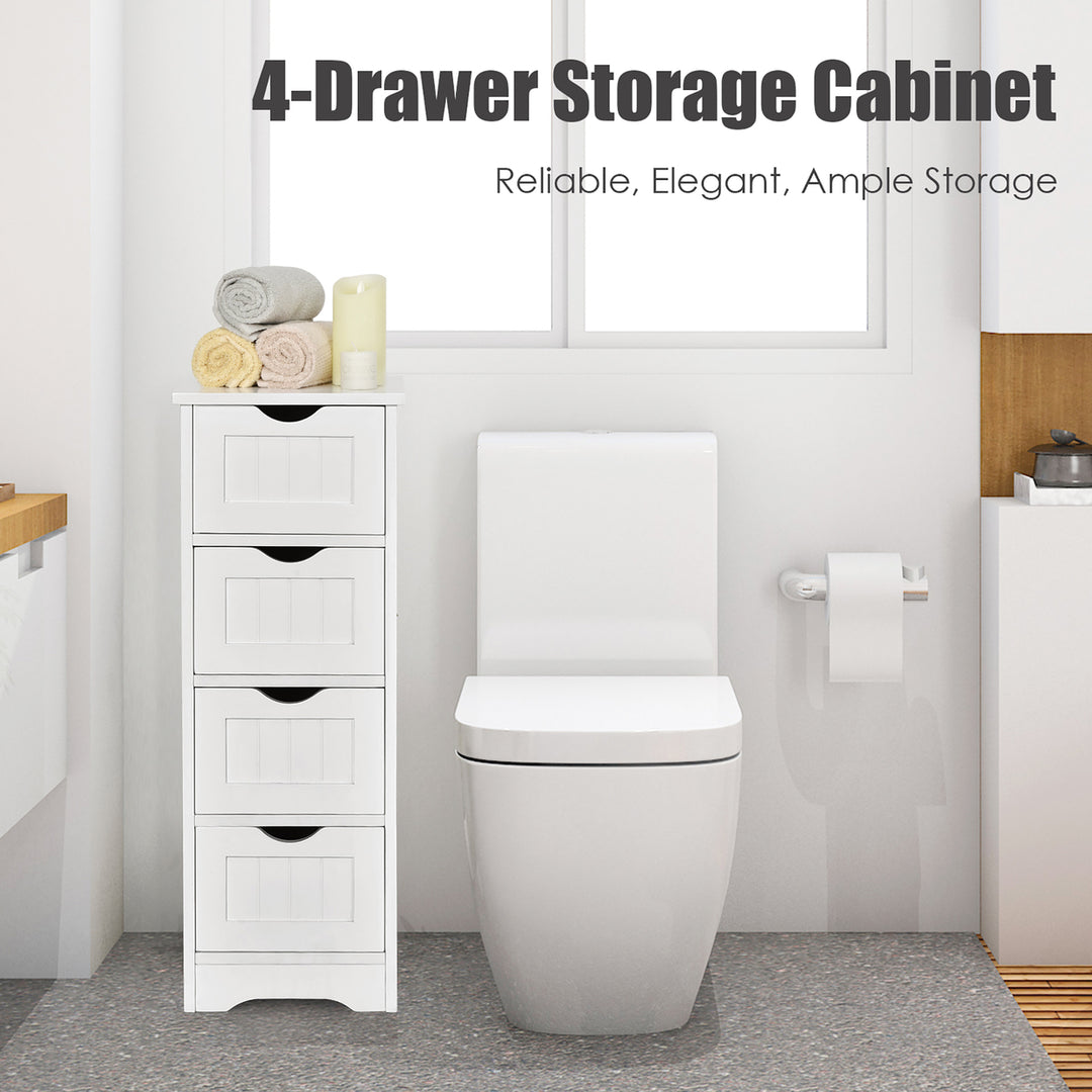 White Floor Storage Cabinet Bathroom Organizer Free Standing 4 Drawers Image 4