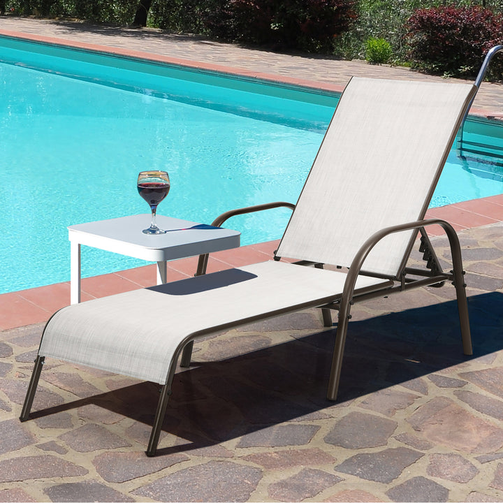 2PCS Patio Lounge Chair Chaise Adjustable Reclining Armrest Gray Image 4