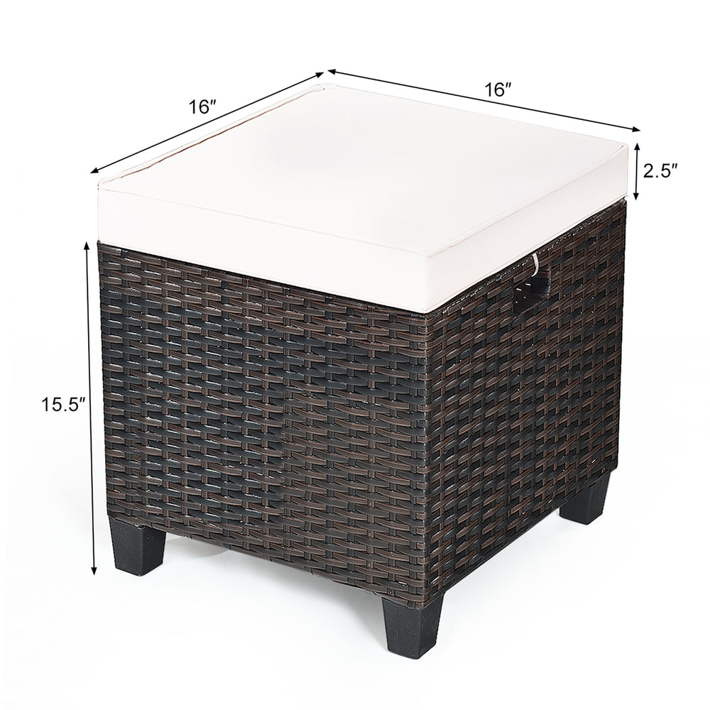 2PCS Patio Rattan Ottoman Cushioned Seat Beige Image 2