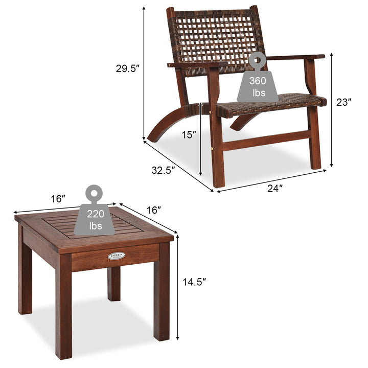 3PCS Patio Rattan Furniture Set Coffee Table Image 3